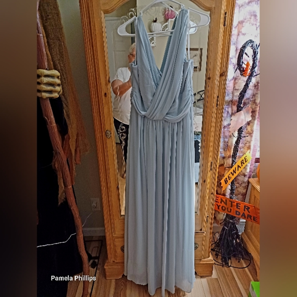 Dessy Collection Sky Blue Backless Gown
